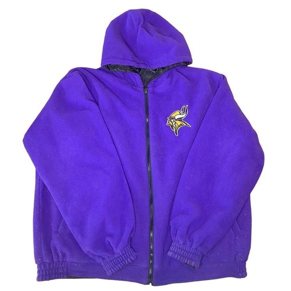 Vintage Minnesota Vikings Jacket Size XL Reversible Hooded Purple Fleece Parka - Picture 7 of 15